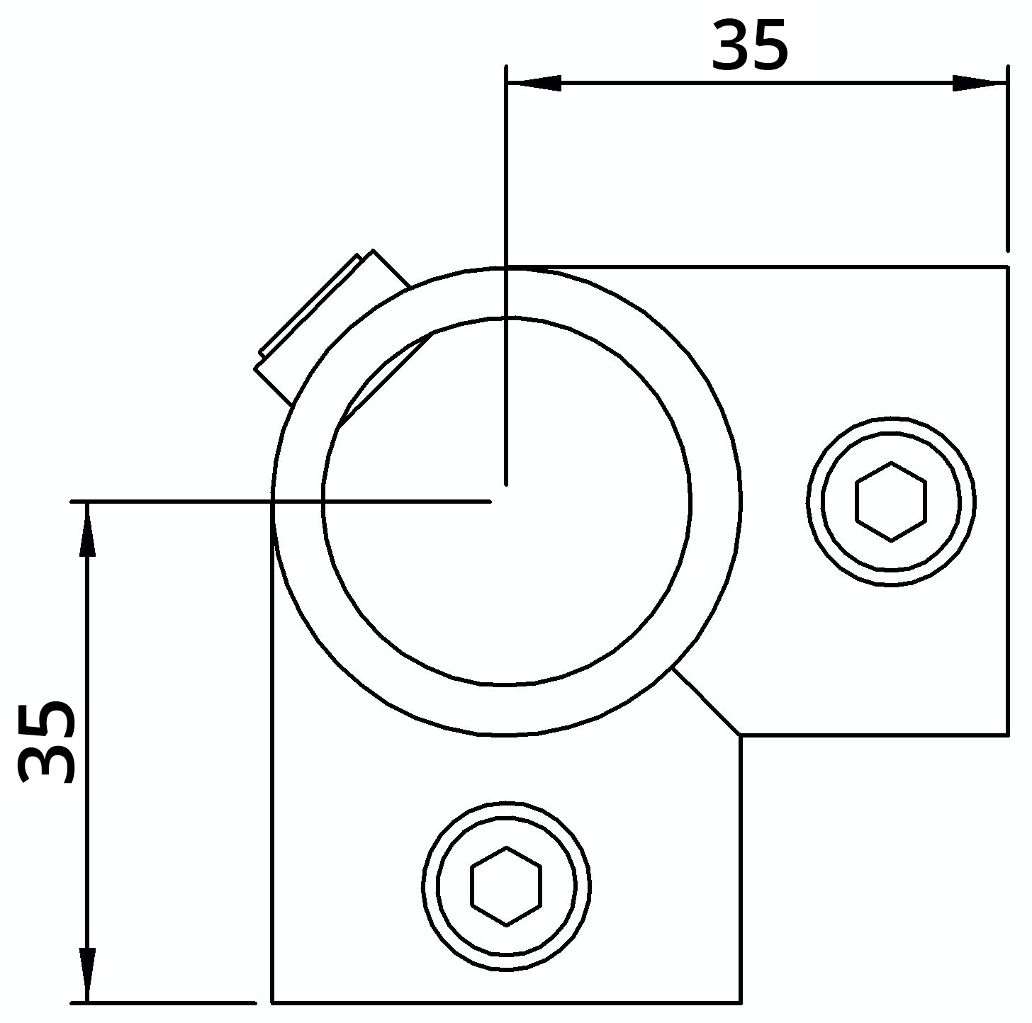 Rohrverbinder - Eckstueck durchgehend - 116T21 - 21-3 mm - 1-2- - Feuerverzinkt u. Elektrogalvanisiert-116T21