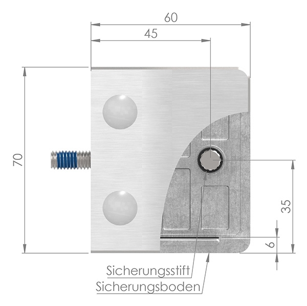 Glasklemme 60x70x45 mm AbZ fuer Anschluss Ø 48-3 mm V4A-10-3348ABZ.1
