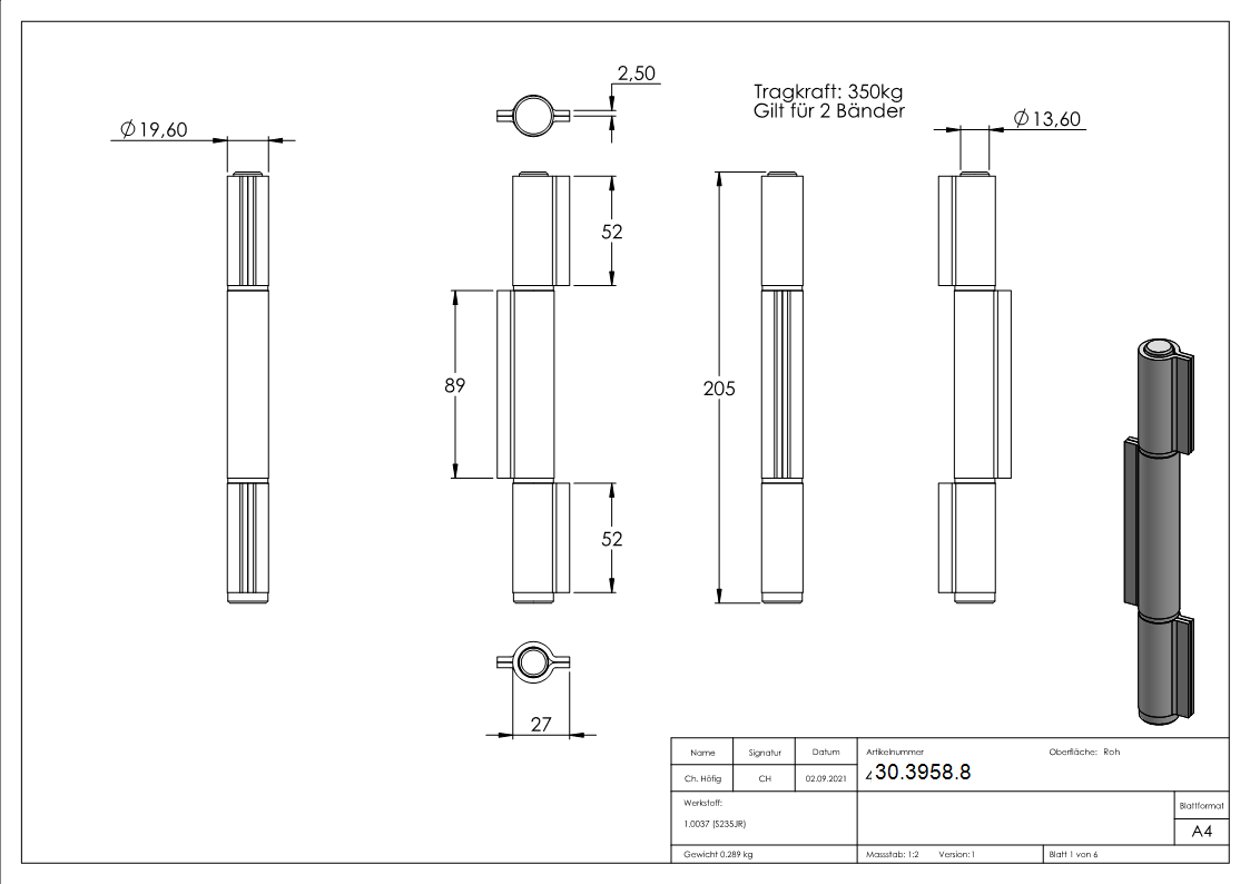 Anschweissband Stahl 3-teilig schwer- 350 kg Tragkraft-30-3958.8