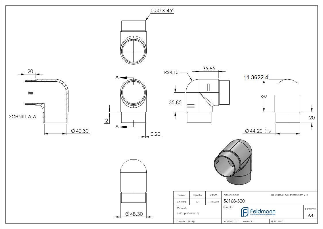 Rohrbogen 90° eng V2A 48-3 x 2-0 mm zum Stecken-11-3622.4
