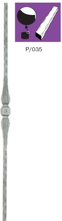 Geschmiedeter Zierstab Stahl Vierkant 36x900mm mit Dekorelement-89-11T107721-A.4