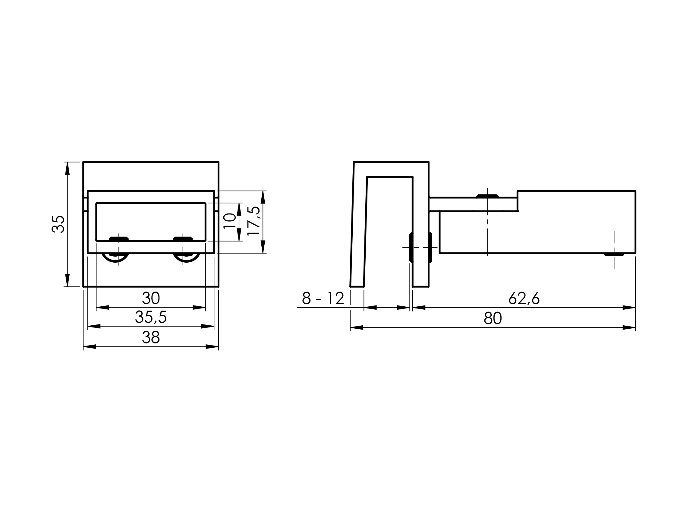 Edelstahl Halter fuer Rundstange D19mm an Rahmenprofil 30x10mm- poliert-89-11GS304ZP226PCR-A.4