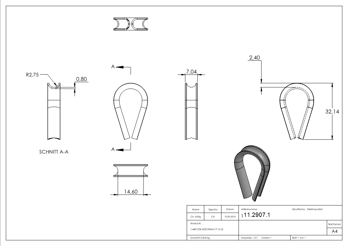 Kausche - fuer Seil Ø- 5 mm - V4A-11-2907.1