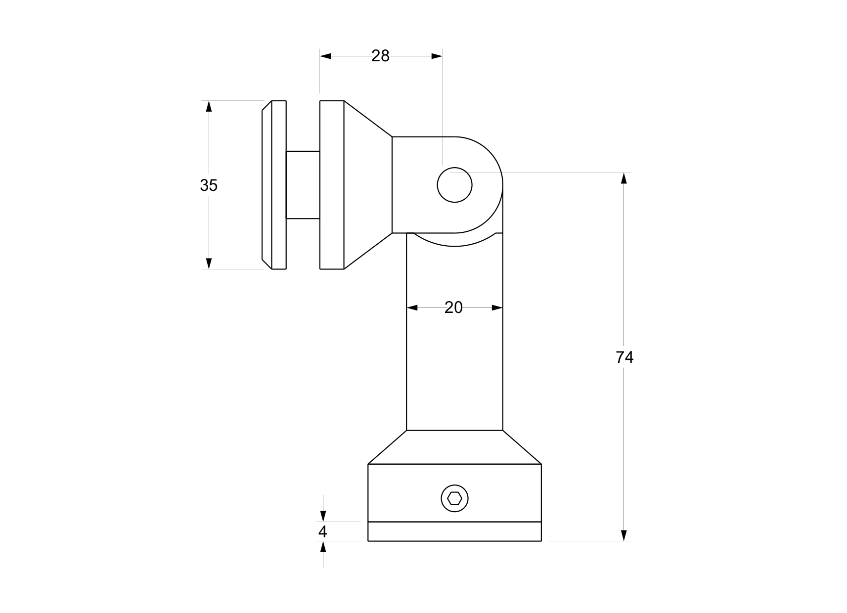 Adaptives Punktesystem Edelstahl fuer Glas 8-10mm- gebohrt- Ø26mm-89-11GS304ZA1001-A.4