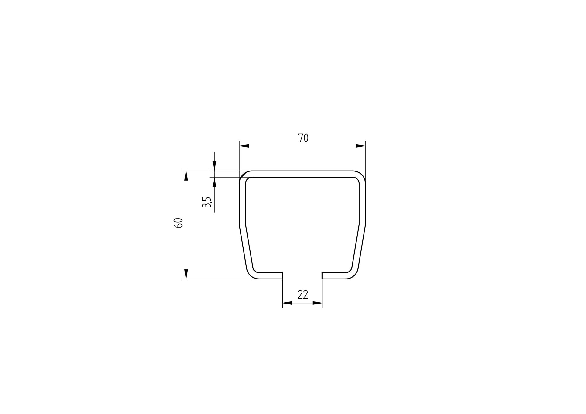 Laufschiene Stahl roh 70 x 60 x 3-5 mm L = 3000 mm-89-11H0270X60FE3000-A.4