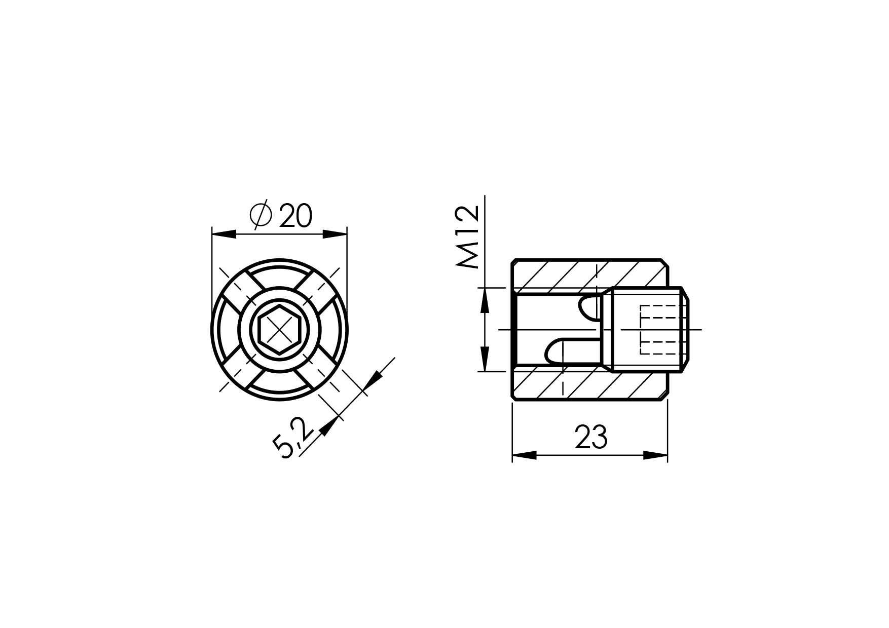 Seilhalterung Edelstahl AISI 316 fuer 5 mm Seil mit Gewinde Schliff-89-11A147402005-A.4