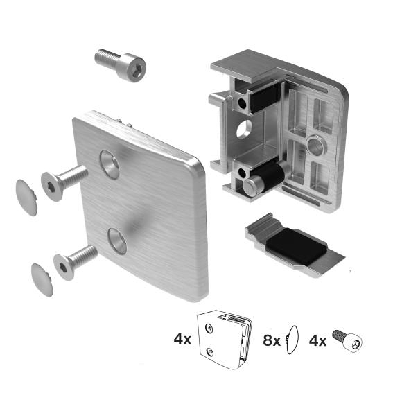Glasklemme V2A geschliffen fuer 12-17-52 mm Glas Flachanschluss Modell 24 4er Set-89-11A2400000SET4-A.4