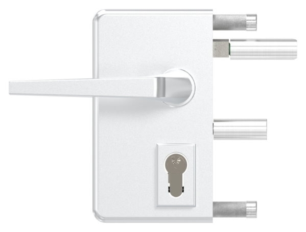 Gittertorschloss GTS 2 fuer Rohrstaerke 40-60mm- montagefertiges Set- silber-88-1156700-ALU.SI