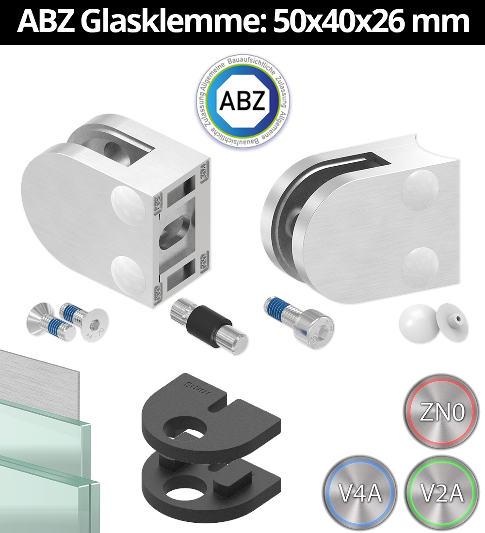 Glasklemme 50x40x26 mm AbZ fuer Anschluss Flach - Ø 33-7 mm - Ø 42-4 mm - Ø 48-3 mm - Ø 60-3 mm-10.MODELL30