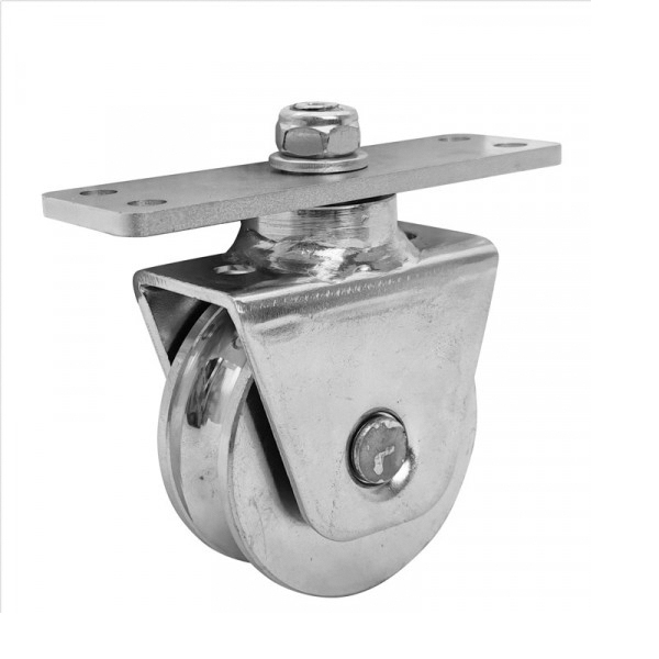 Lenkrolle Stahl verzinkt Ø 78 mm mit U-Rille und Anschraubplatte-89-11H31U80PL-A.4