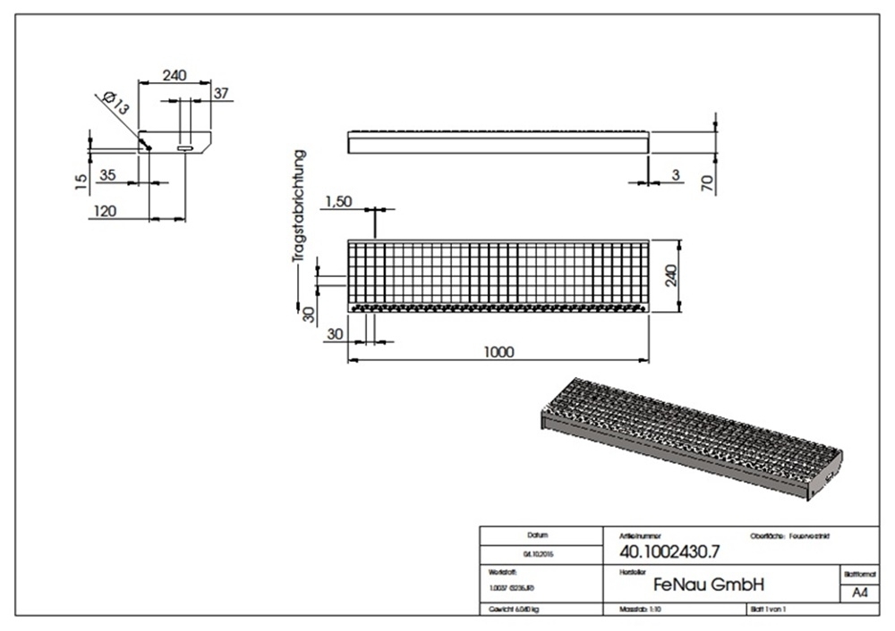 Gitterroststufe Treppenstufe Mae- 1000x240 mm 30-30 mm S235JR -St37-2- im Vollbad feuerverzinkt-40-1002430.7