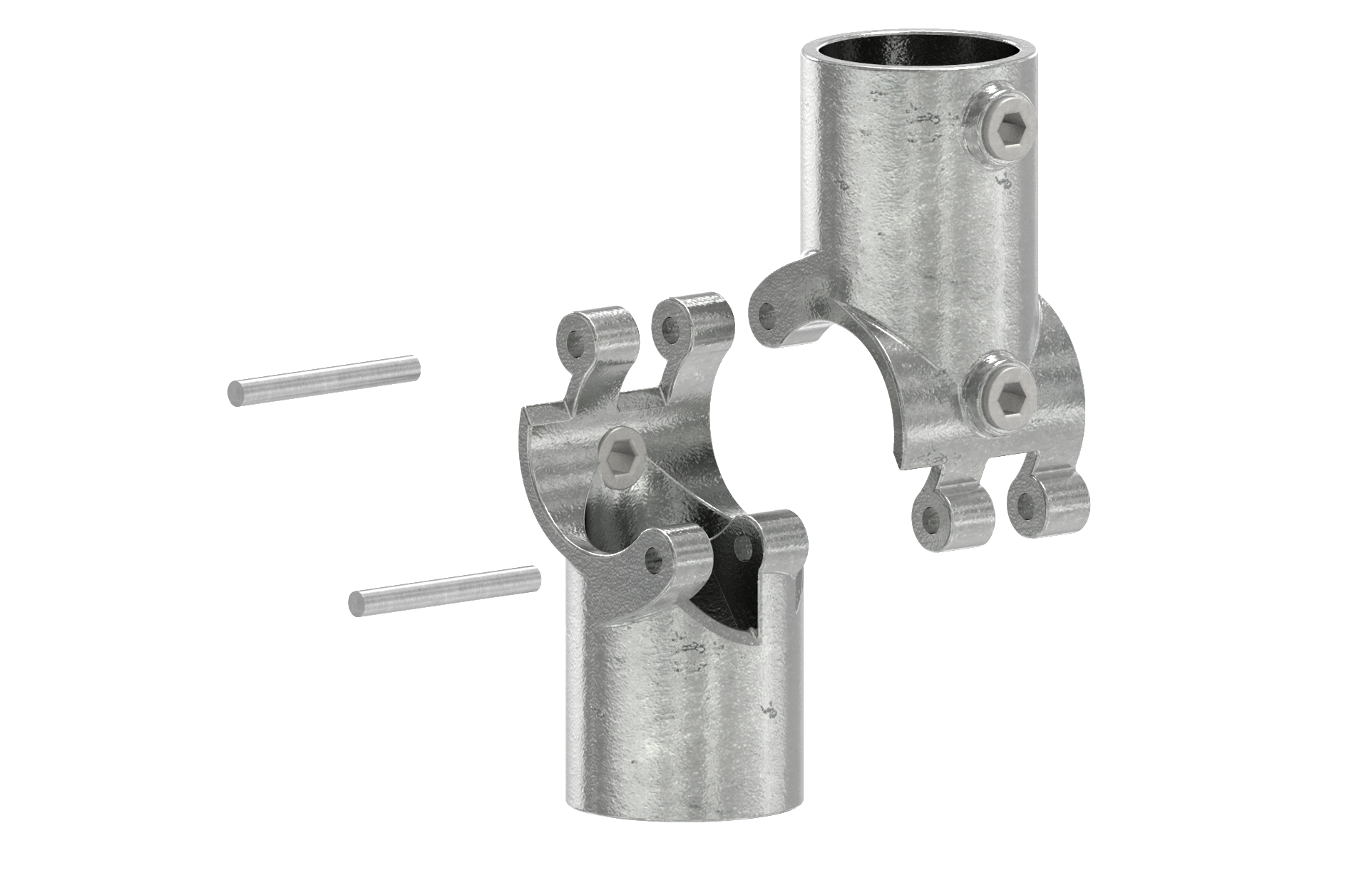 Rohrverbinder T-Kreuzstueck mit Bolzen aufklappbar Ø 48-3 mm -1 1-2- - Temperguss verzinkt - 119D48-V-119D48-V