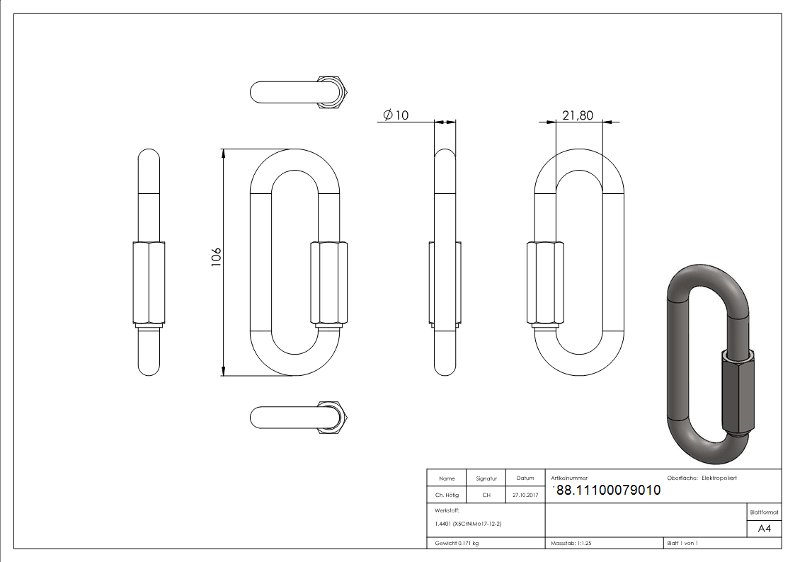 Schraubverbinder lang- 10mm- V4A-88.11100079010