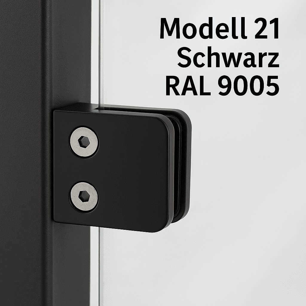 Glasklemme 45×45×27 mm – Flachanschluss- Pulverbeschichtung RAL 9005 Schwarz - FeNau-18-2100-A.3_BLACK