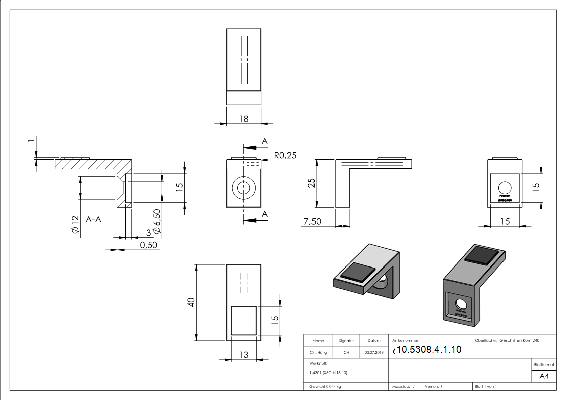Bodentraeger V2A M6 Bohrung gerader Anschluss-10-5308-4-1.10