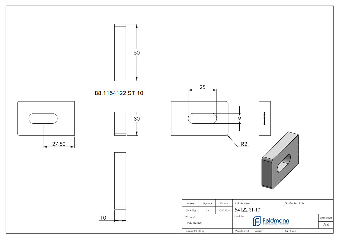 Anschweisslasche eckig 50x30x10mm-88-1154122-ST.10