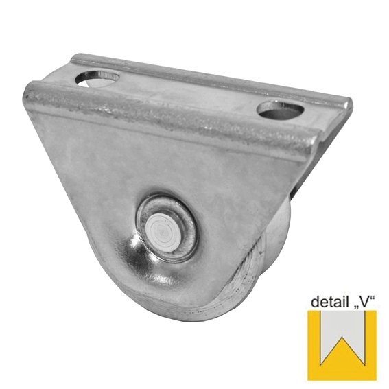 Schiebetorrolle Stahl verzinkt  98 mm mit V-Rille und Auensttzplatte-89-11H31V100-A.4