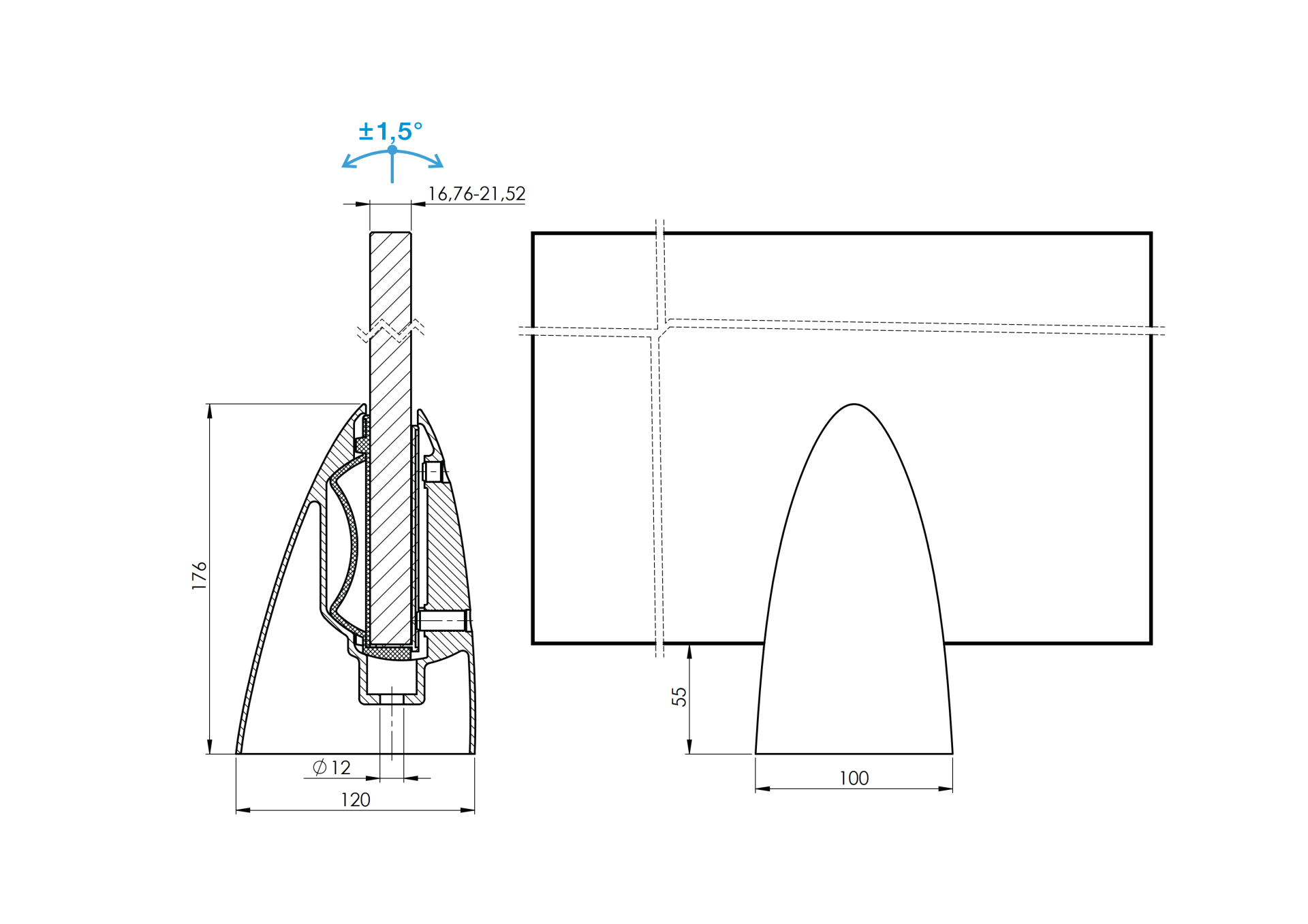 Edelstahl Zapfen verstellbar fuer Glasgelaender – Ankerpfosten Topmontage-89-11A226501000-A.4