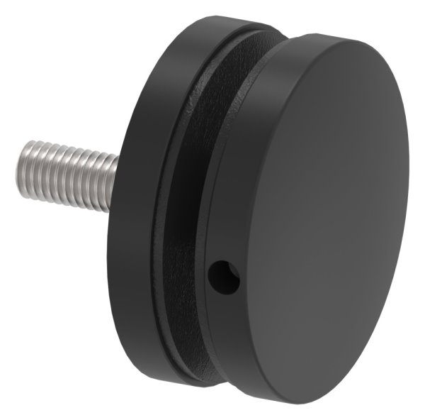 Glaspunkthalter 52mm- Anschluss- flach- V2A- pulverbeschichtet RAL 9005 schwarz matt-88-1160195-240.9005
