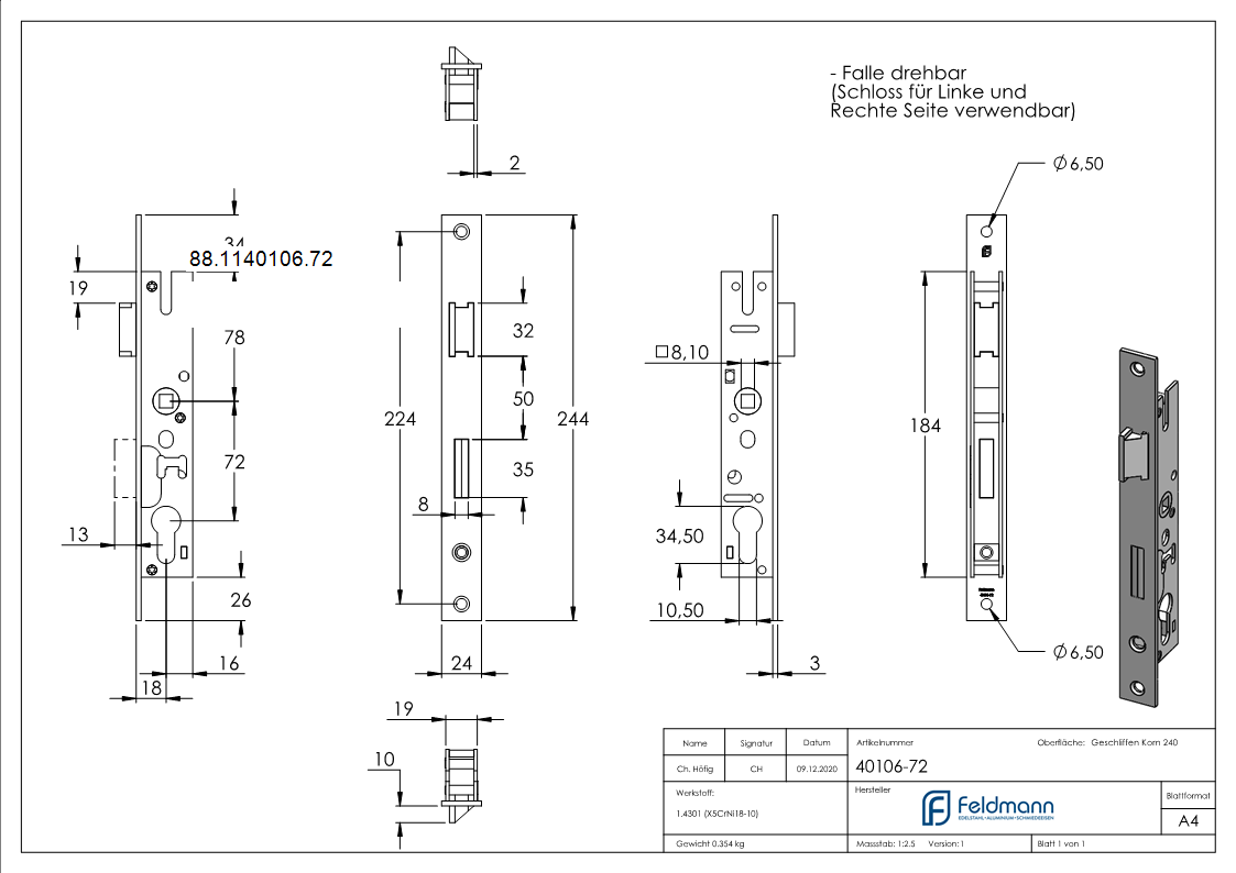 Rohrrahmenschloss verzinkt mit Dornmass 18mm-88-1140106.72