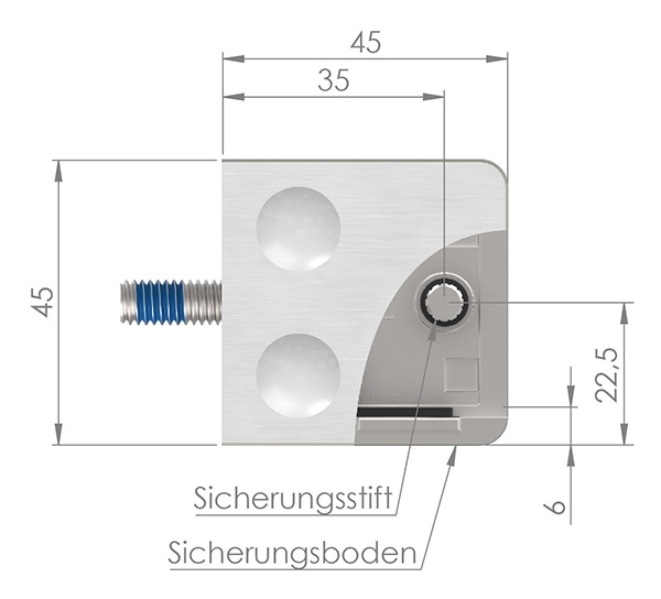 Glasklemme 45x45x26 mm AbZ fuer Anschluss gerade V4A-10-3000.1ABZ