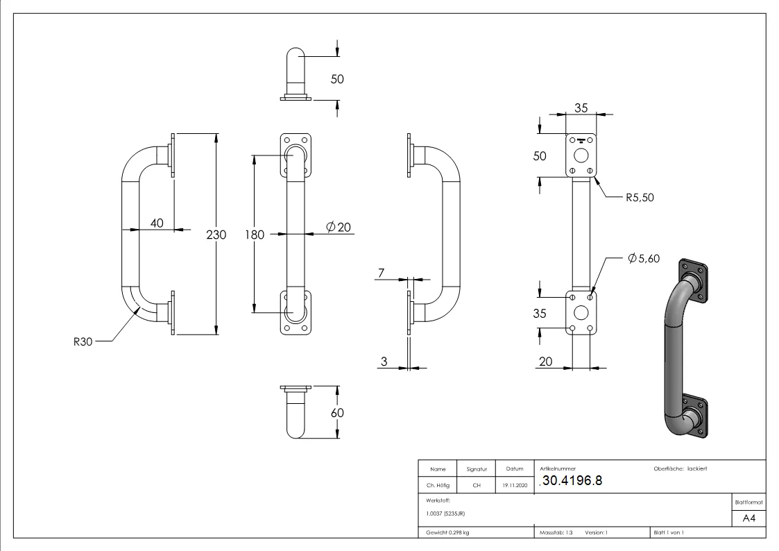 Tuergriff fuer Schiebetore - Stahl S235JR-30-4196.8